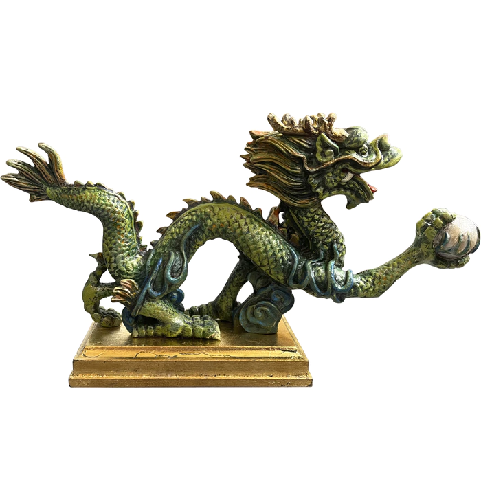Statuette made of solid alder "Green Oriental Dragon"